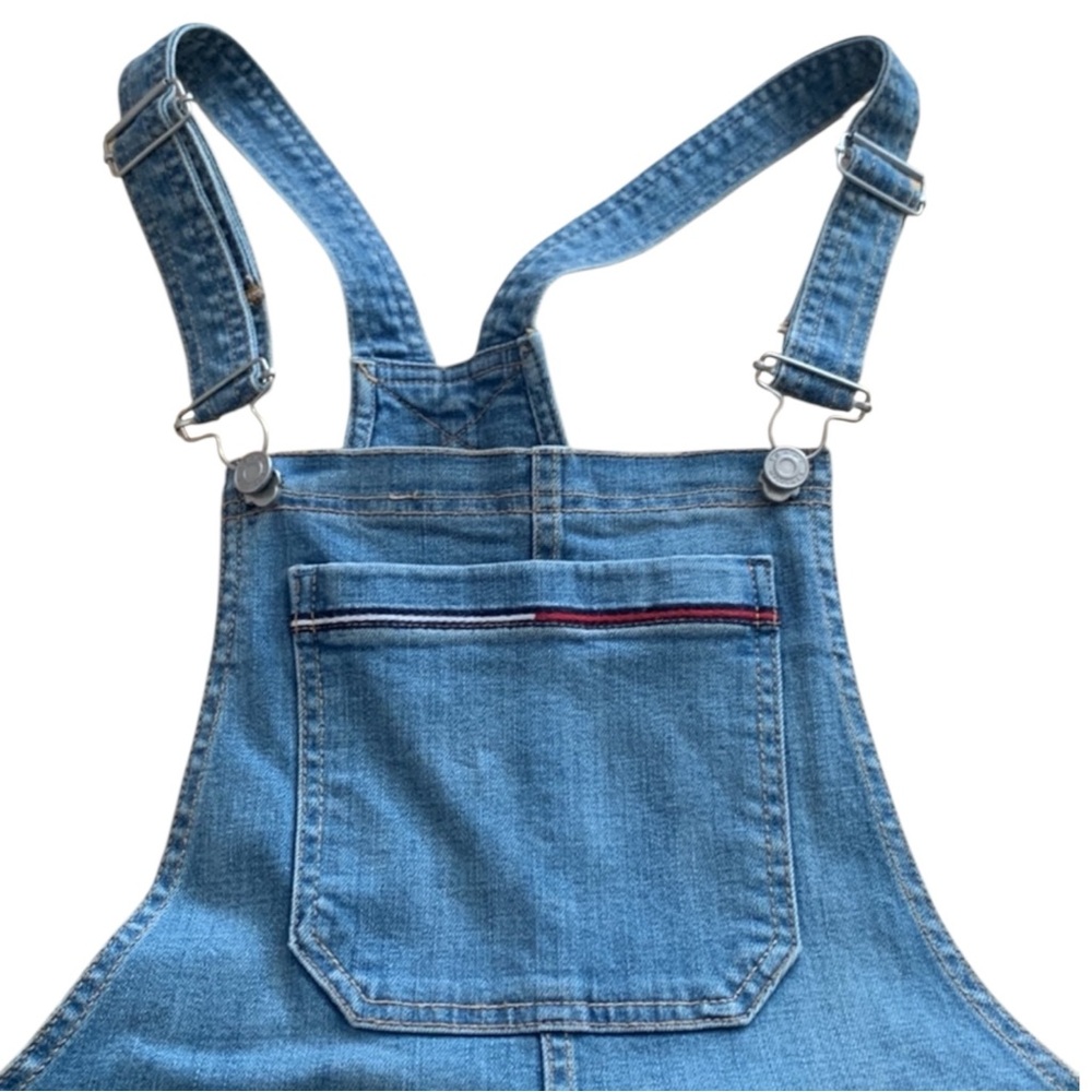 TOMMY HILFIGER Denim Shortalls in Washed Blue Size 0 — Y2K Vibes!!! - Picture 6 of 11